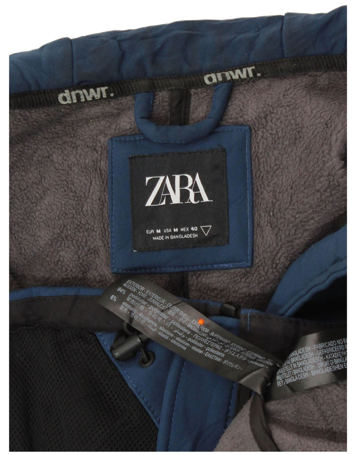 ZARA Mens Hooded Windbreaker Jacket UK 38 Medium Navy Blue Polyester