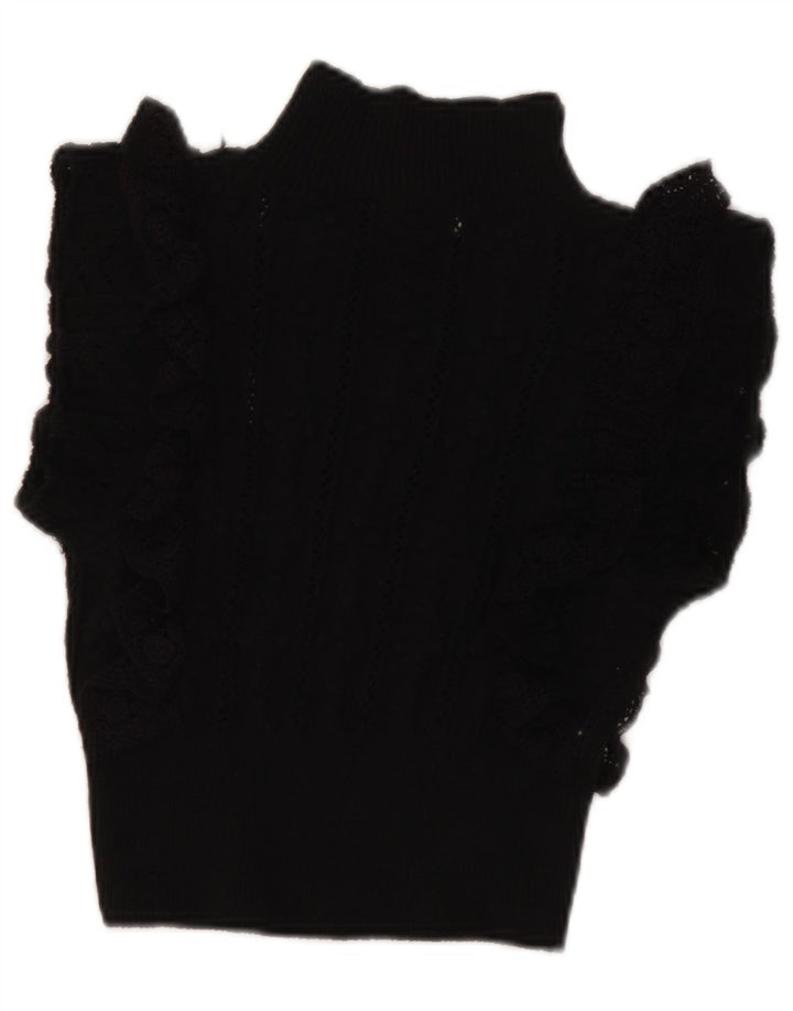 Zara Damen Crop Bluse Top UK 8 Small Schwarz Polyester