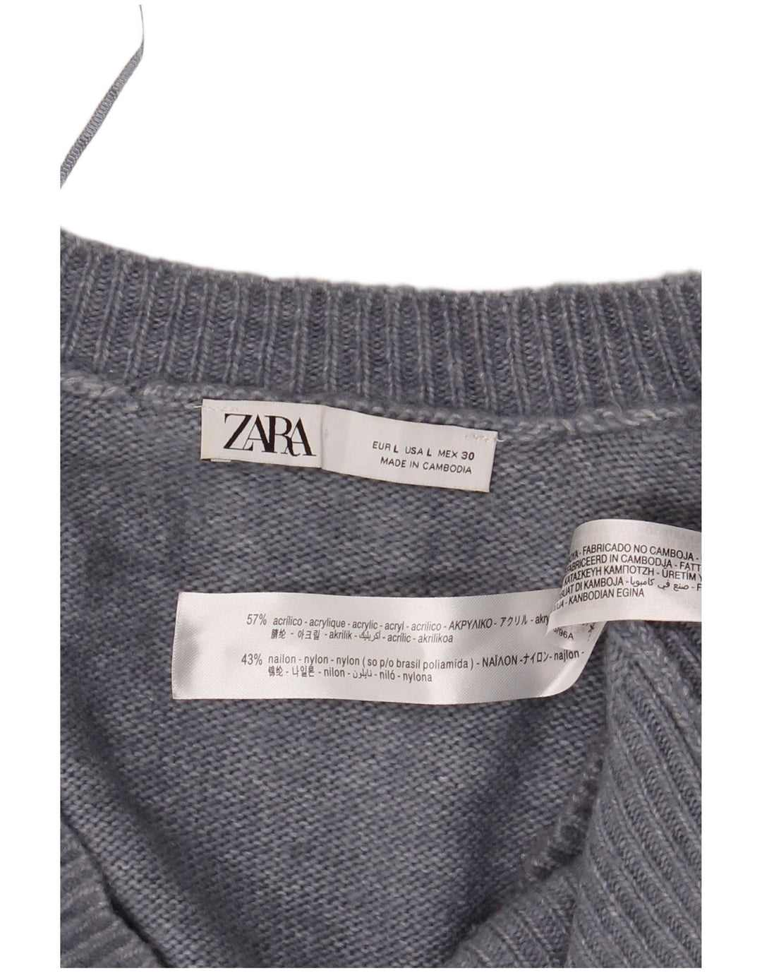 Zara Damen-Pullover mit V-Ausschnitt, übergroß, Gr. 40, Größe L, Grau, Acryl