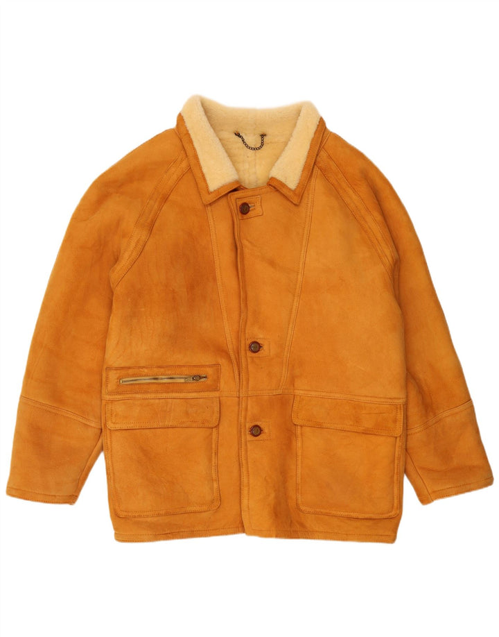 Vintage Herren Shearling Jacke IT 56 XL Braun Shearling