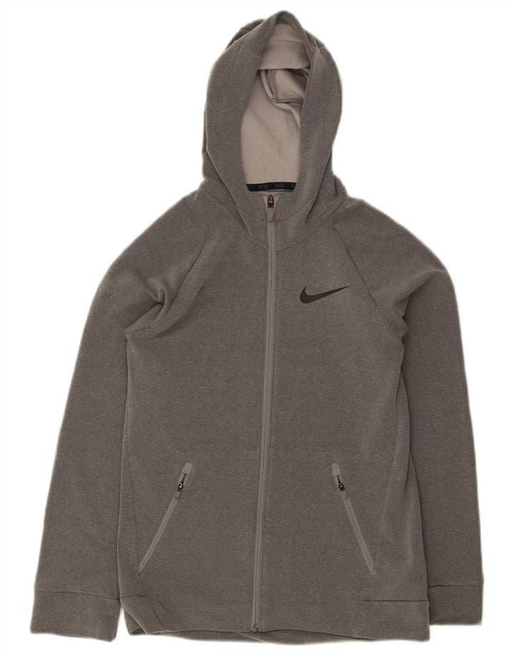 Nike Damen Dri Fit Zip Hoodie Pullover UK 14 Large Grau Polyester