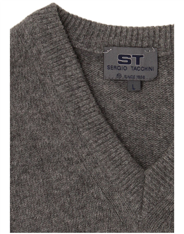 SERGIO TACCHINI Herren-Pullover mit V-Ausschnitt, Größe L, Grau