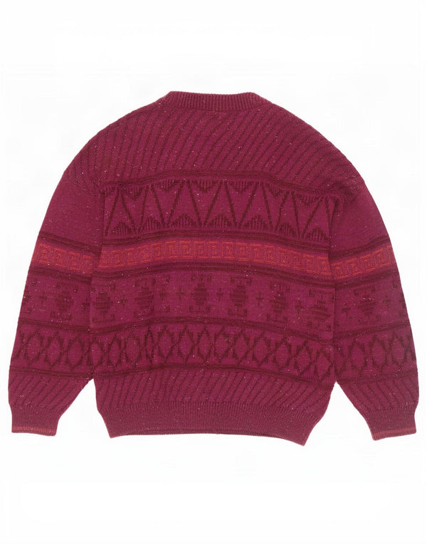 Vintage Herren Cardigan Pullover UK 46 XL Burgunderrote geometrische Wolle