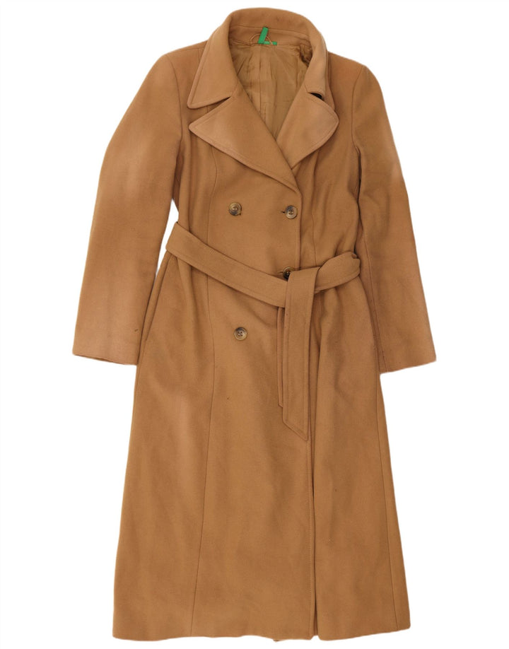 Benetton Damen Zweireihiger Mantel IT 44 Mittelbeige Wolle