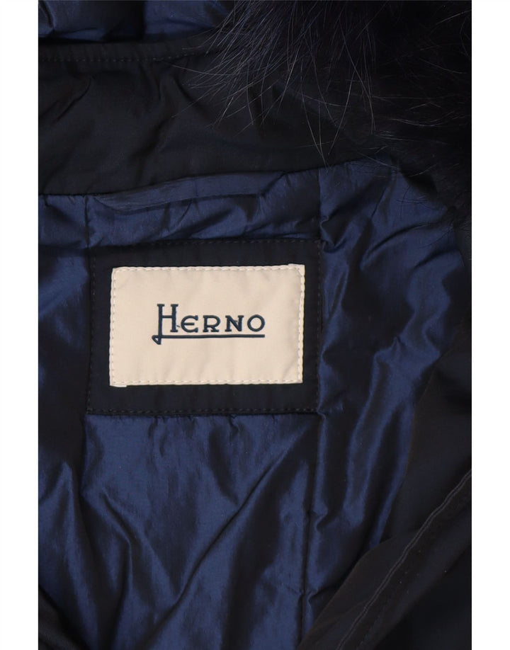 HERNO Womens Hooded Windbreaker Coat IT 48 XL Navy Blue Vintage Herno and Second-Hand Herno from Messina Hembry 