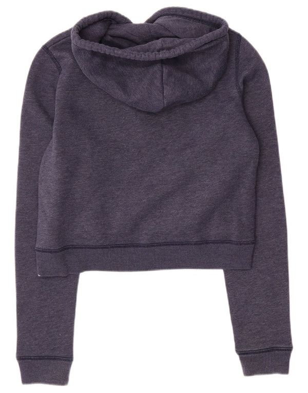 Hollister Womens Graphic Crop Hoodie Pullover UK 6 XS Marineblau Baumwolle