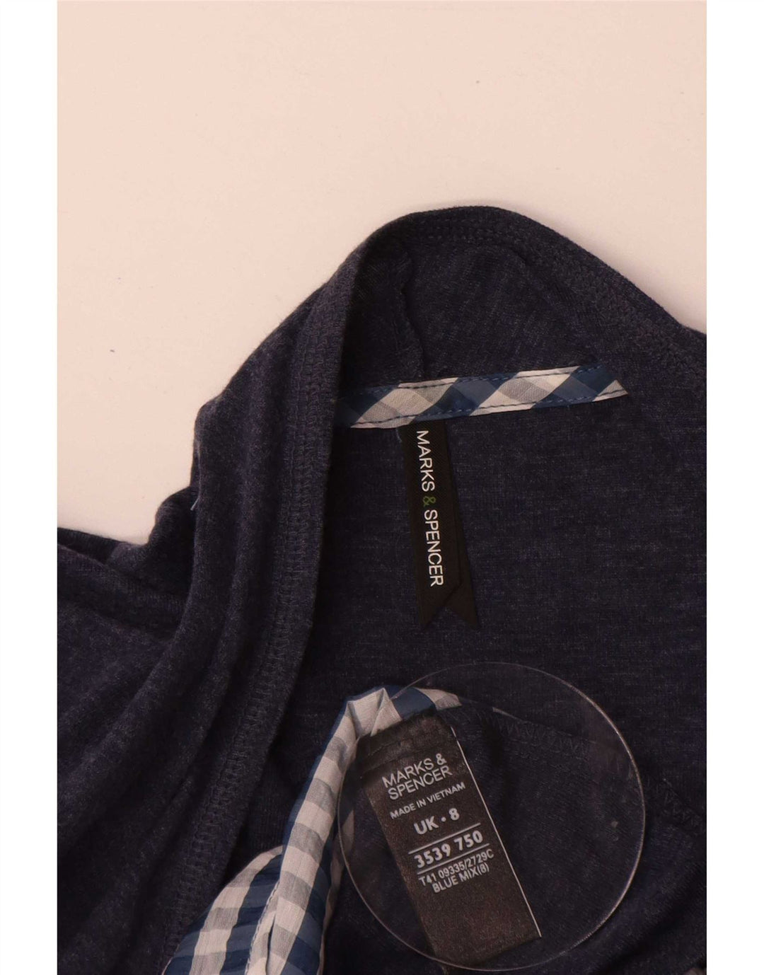 Marks & Spencer Langarm-Blusenoberteil für Damen, Größe S, Marineblau, Gingham