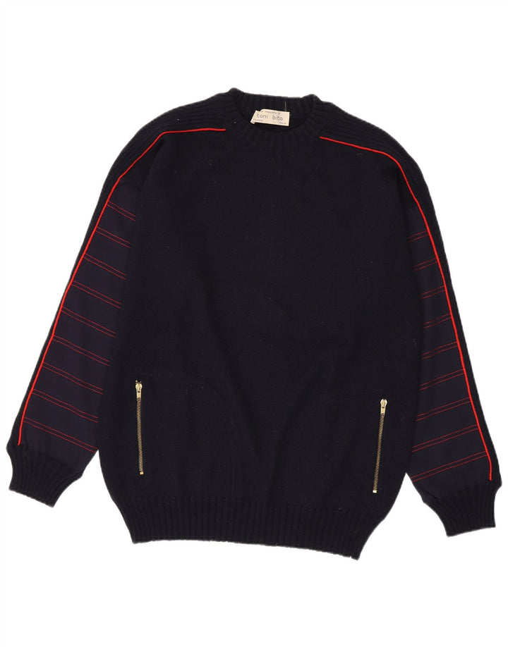 Vintage Herren-Pullover mit Rundhalsausschnitt, mittelgroß, marineblau gestreift