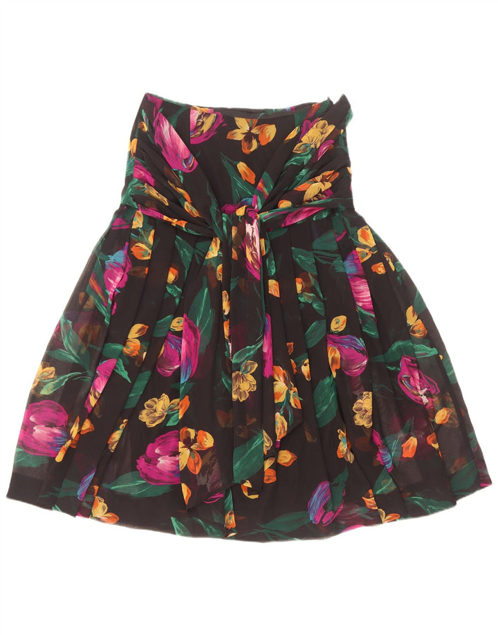 Giorgio Ti Damen Plissee-A-Linien-Rock IT 42 Mittelschwarzes, geblümtes Polyester