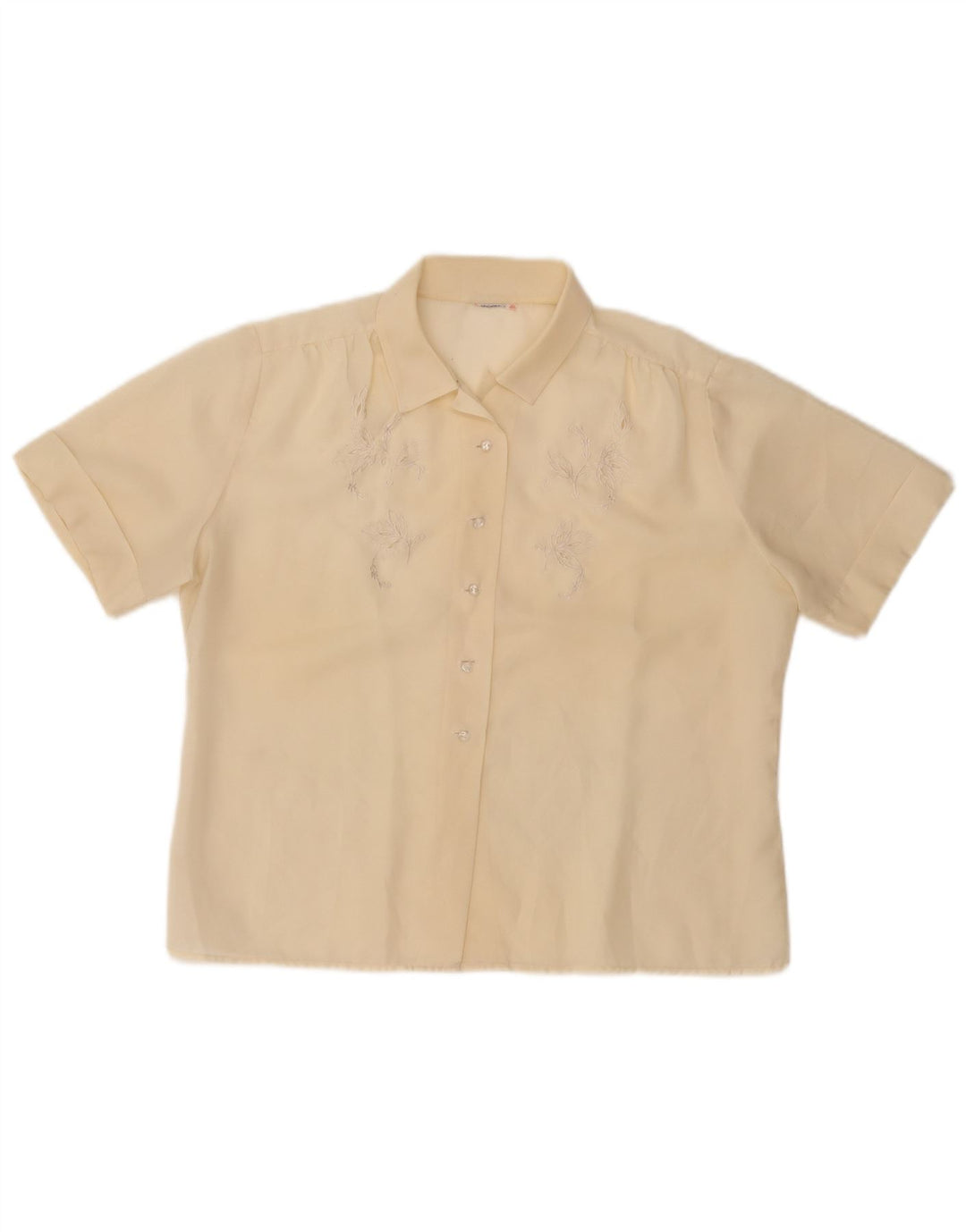 VINTAGE Damen Kurzarm-Hemdbluse UK 14 Mittelgelb geblümt