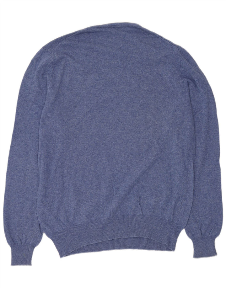 BENETTON Herren-Pullover mit Rundhalsausschnitt, XL, blaue Wolle
