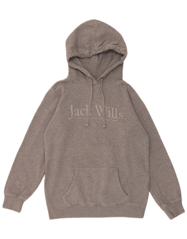 Jack Wills Damen-Kapuzenpullover mit Grafik, übergroß, Gr. 8, Grau, Baumwolle
