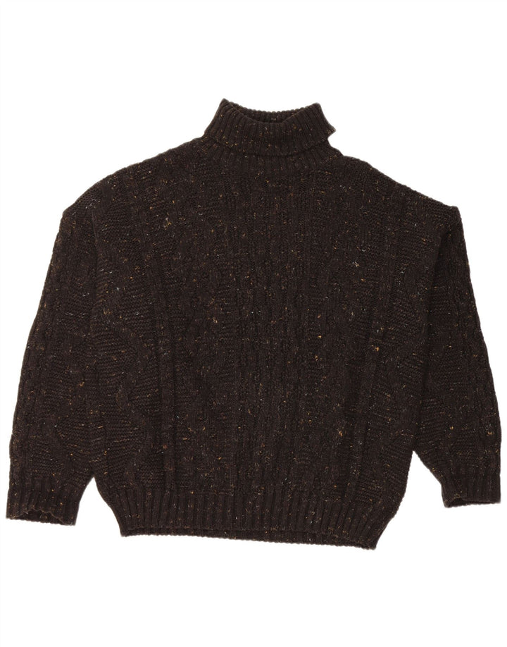 VINTAGE Rollkragenpullover für Herren, groß, schwarz geflecktes Acryl