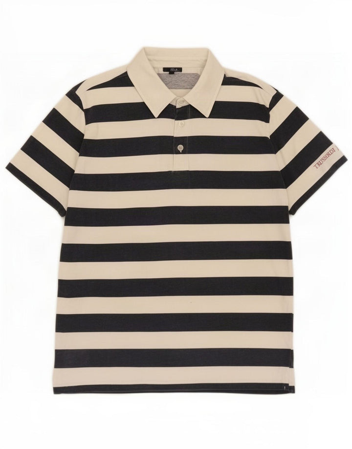 Trussardi Herren-Poloshirt aus mittelweiß gestreifter Baumwolle