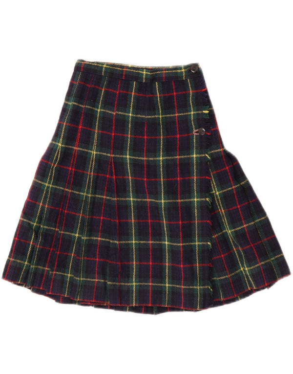 VINTAGE Girls Wrap Skirt 4-5 Years W20 Navy Blue Plaid
