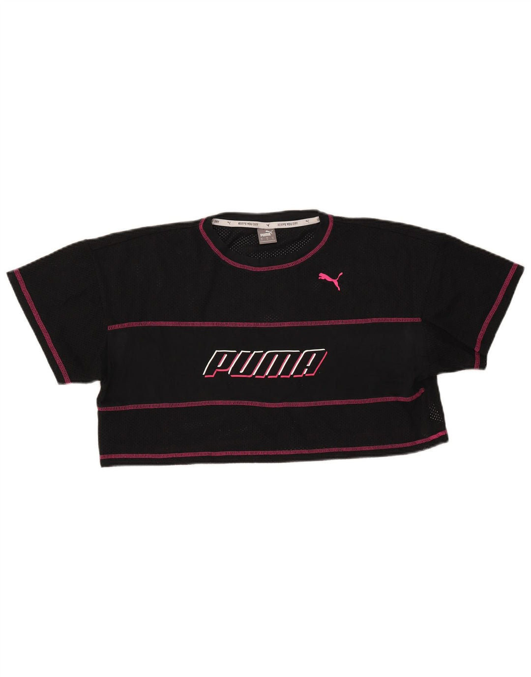 PUMA Damen Crop Graphic T-Shirt Top UK 14 Mittelschwarz gestreift Polyester