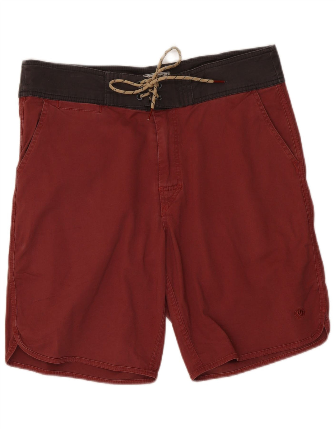 Fat Face Herren-Badeshorts aus mittelroter Colourblock-Baumwolle