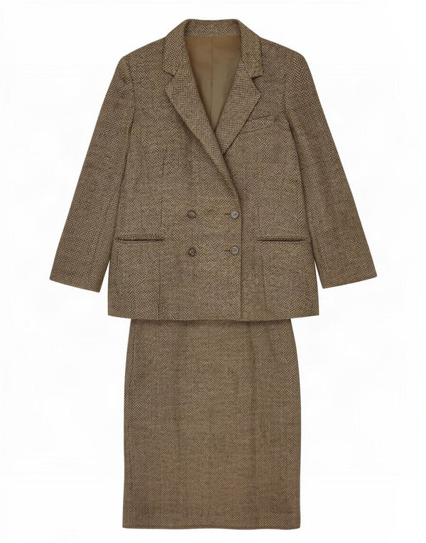 Vintage Damen 2-teiliges Rockset IT 44 Medium W28 Grünes Fischgrätenmuster