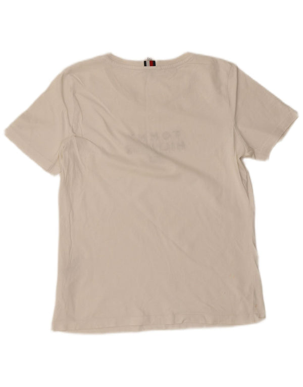 Tommy Hilfiger Damen-T-Shirt mit Grafik, UK 12, mittelweiße Baumwolle