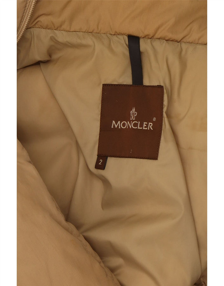 Gepolsterter Damenmantel von Moncler, Größe 2, mittelbeigefarbenes Polyamid