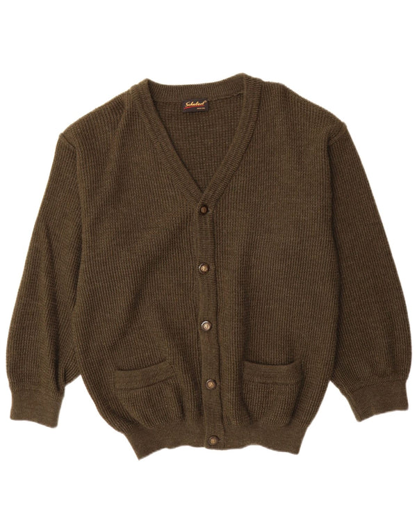 Vintage Herren Cardigan Pullover IT 50 Medium Khaki Schurwolle