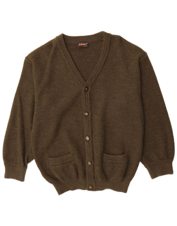 Vintage Herren Cardigan Pullover IT 50 Medium Khaki Schurwolle