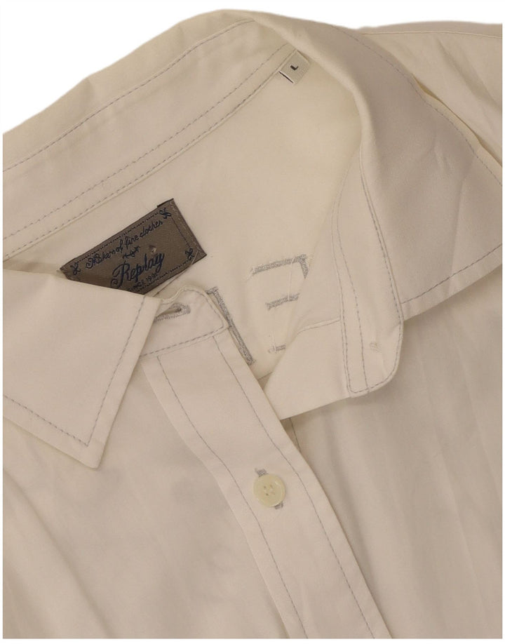 Replay Womens Graphic Shirt UK 14 Großes weißes Blumenmuster