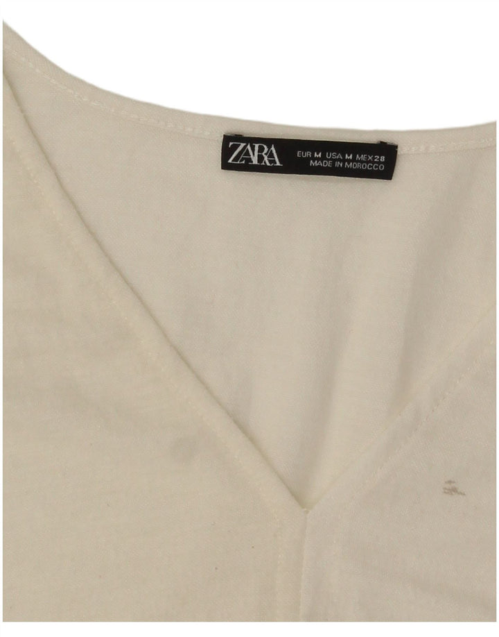 Übergroßes Crop-Blusenoberteil von Zara für Damen, UK 14, Mittel, gebrochenes Weiß