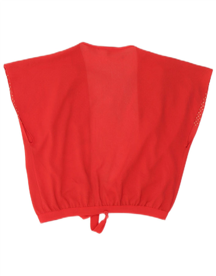 Vintage Damen-Cardigan mit Krawatte vorne, Größe 46, großes rot geflecktes Triacetat