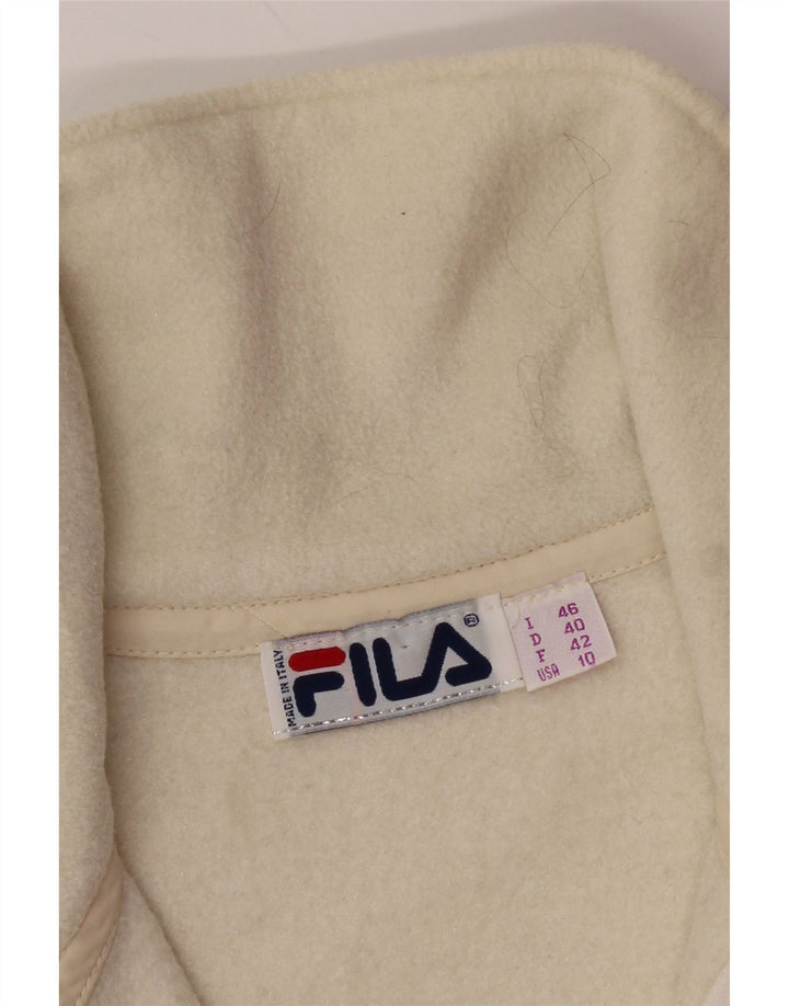 FILA Damen-Fleecepullover mit grafischem Reißverschluss und Kragen, Größe 46, groß, gebrochenes Weiß, geometrisch