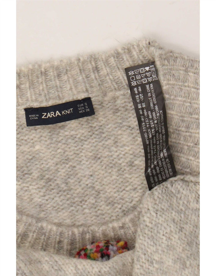 Zara Damen-Pullover, übergroß, Rundhalsausschnitt, Gr. 10, Größe S, Grau meliert