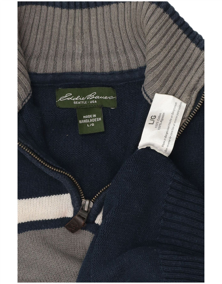 EDDIE BAUER Herren-Pullover mit Reißverschluss am Hals, groß, Marineblau, Farbblock