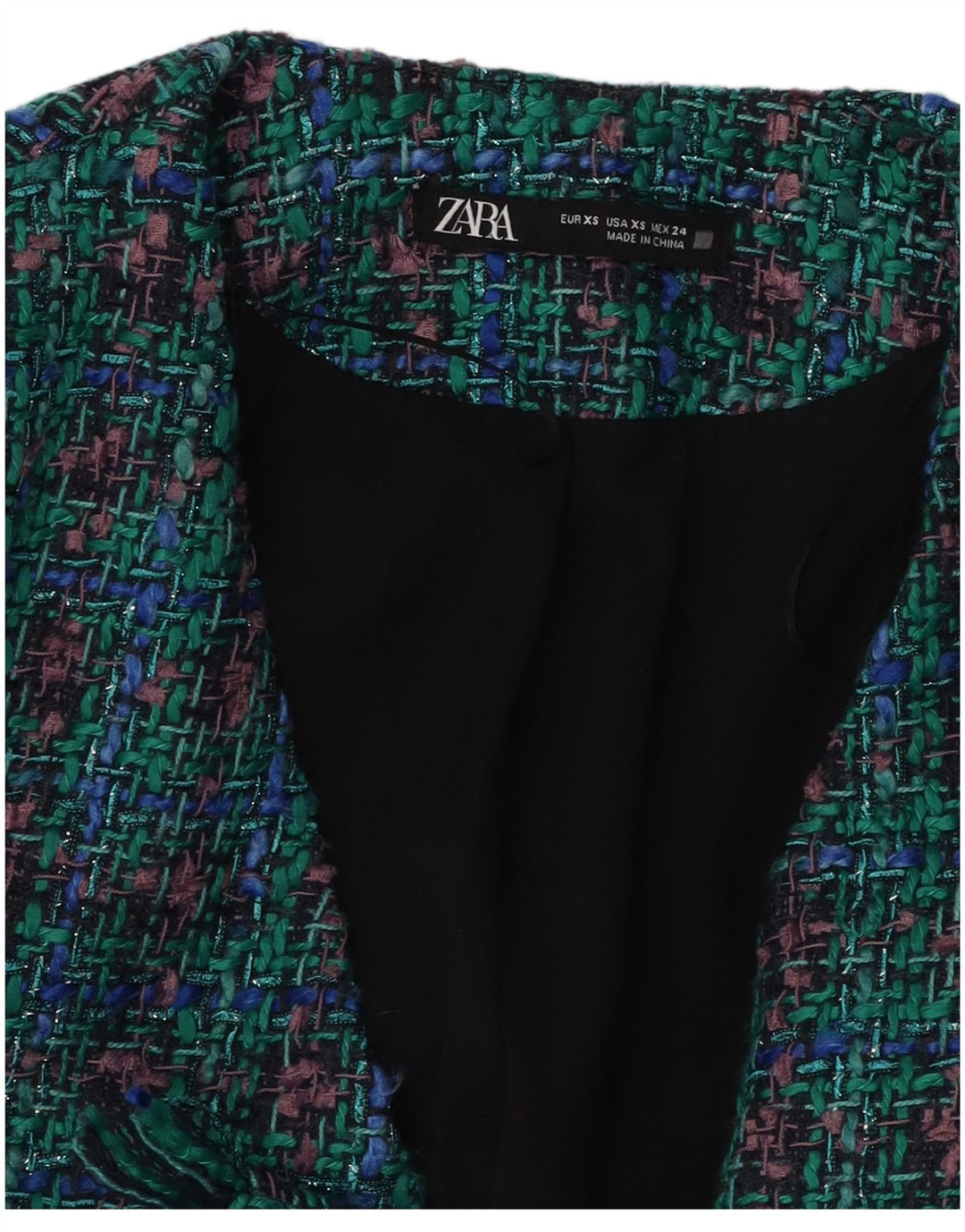 ZARA Womens Double Breasted Coat UK 6 XS Turquoise Check