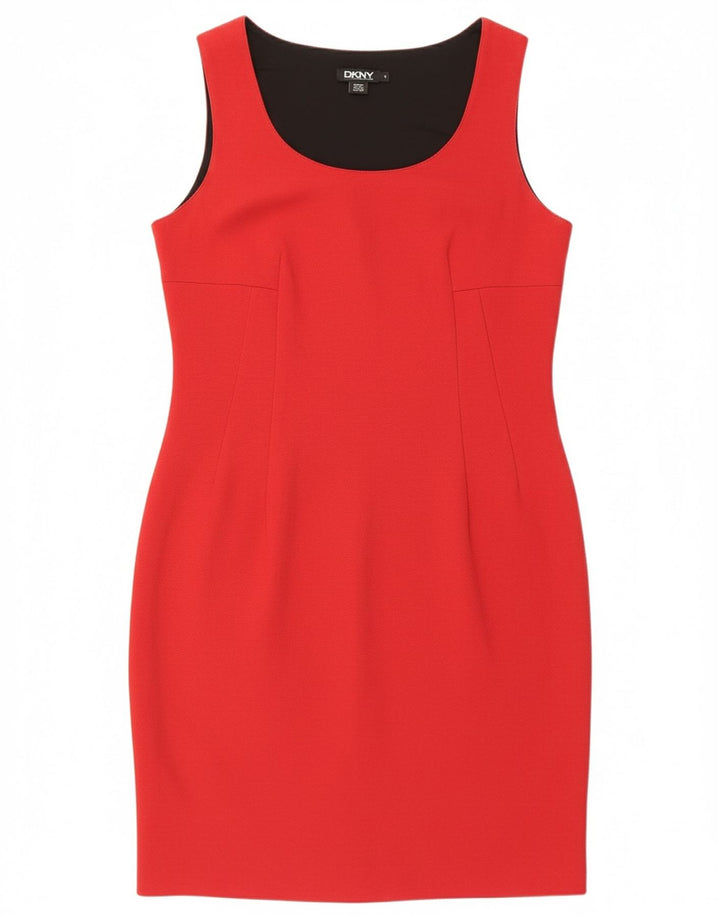 DKNY Womens Sleeveless Sheath Dress US 8 Medium Red Colourblock Cotton