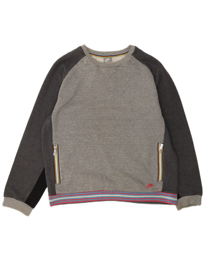 NIKE Mens Loose Fit Sweatshirt Jumper Small Grey Colourblock Cotton