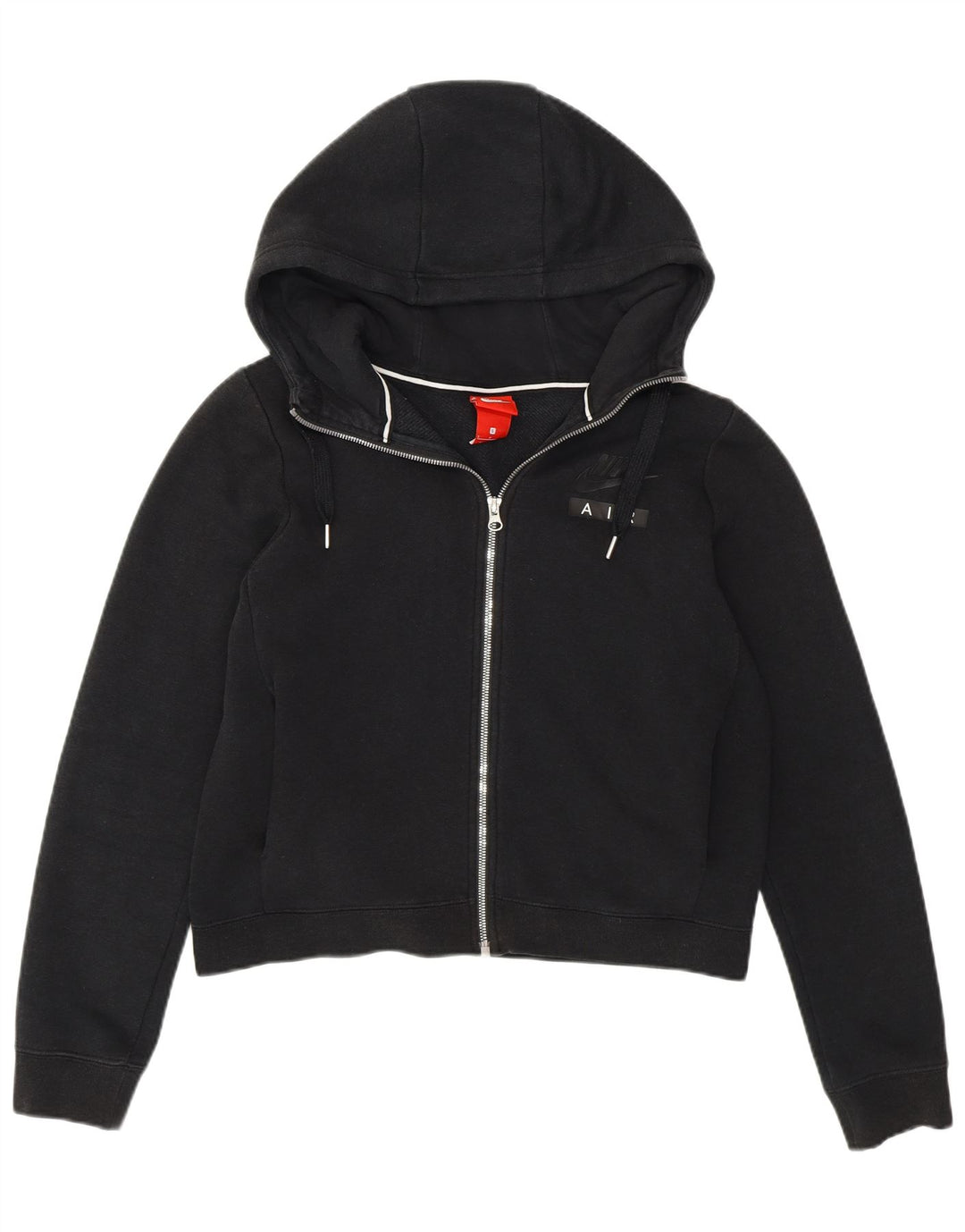 Nike Womens Oversized Crop Zip Hoodie Pullover UK 10 Small Schwarz Baumwolle