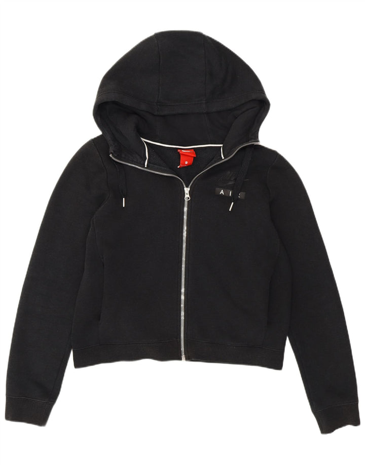 Nike Womens Oversized Crop Zip Hoodie Pullover UK 10 Small Schwarz Baumwolle