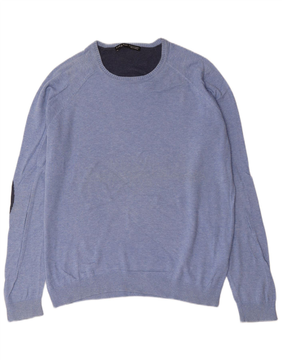 Zara Herren-Pullover mit Rundhalsausschnitt, XL, blaue Baumwolle