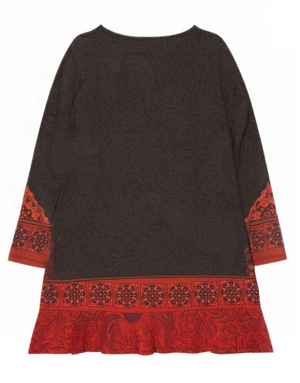 Desigual Damen Grafik-Langarm-Stufenkleid UK 12 Mittelbraun mit Blumenmuster
