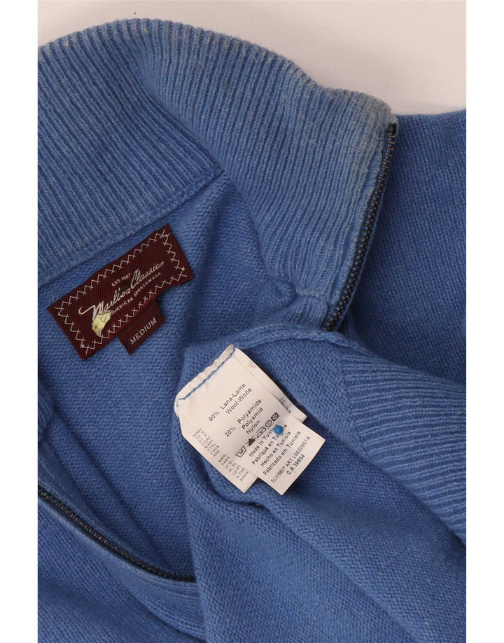 Marlboro Classics Herren-Pullover mit Reißverschluss am Hals, mittelblaue Wolle