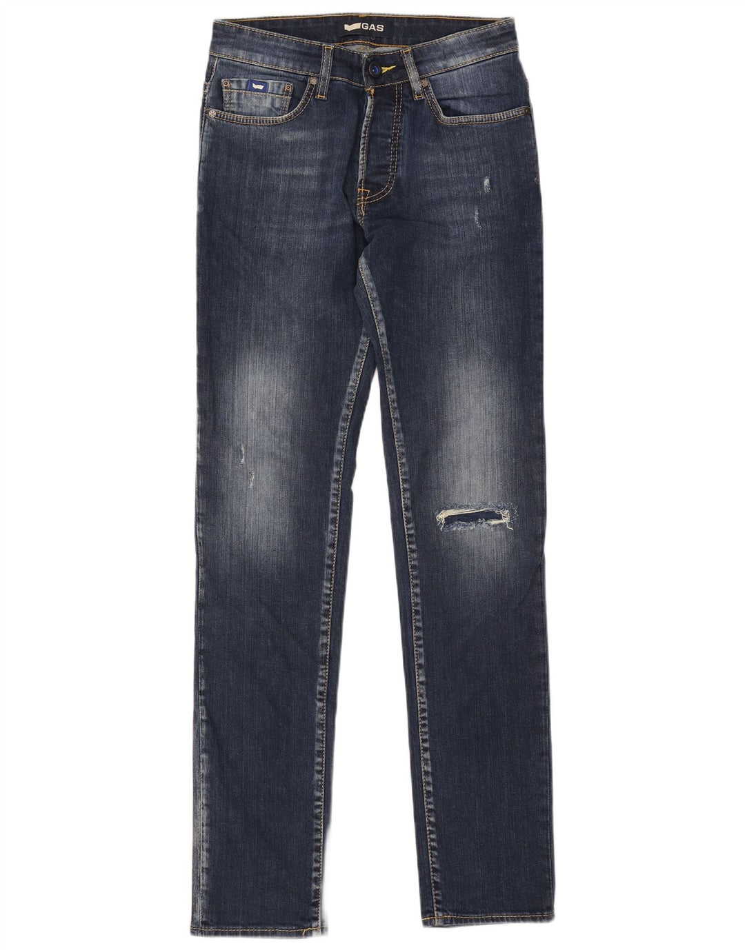 GAS Herren Anders Distressed Slim Jeans W30 L34 Marineblau Baumwolle