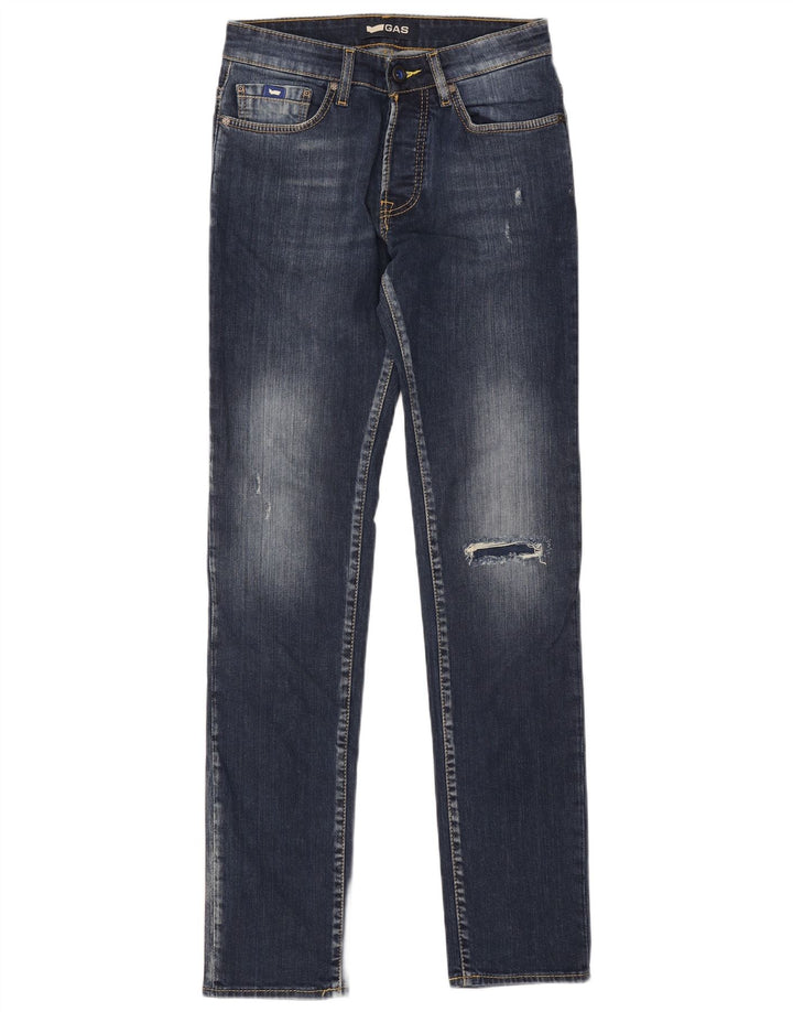 GAS Herren Anders Distressed Slim Jeans W30 L34 Marineblau Baumwolle