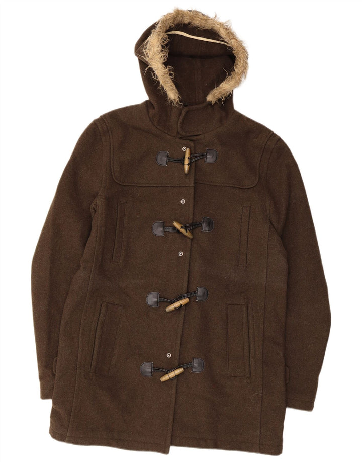 TOPMAN Herren-Dufflecoat mit Kapuze, UK 38, mittelbraune Wolle