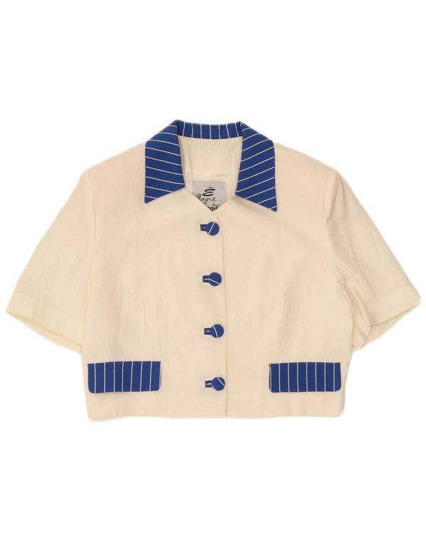 ANTICOLI Damen Crop Cardigan Top IT 48 XL Off White Colourblock Viskose