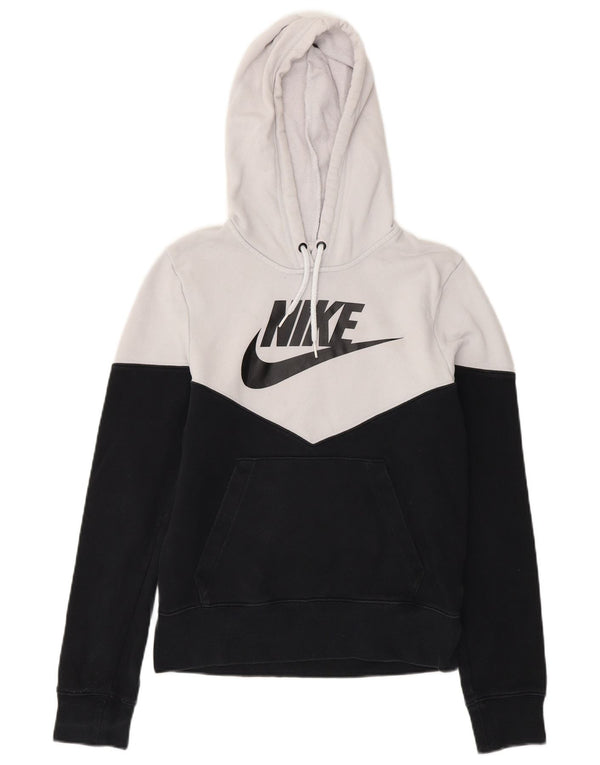 Nike Womens Graphic Hoodie Pullover UK 6 XS Weiße Colourblock-Baumwolle