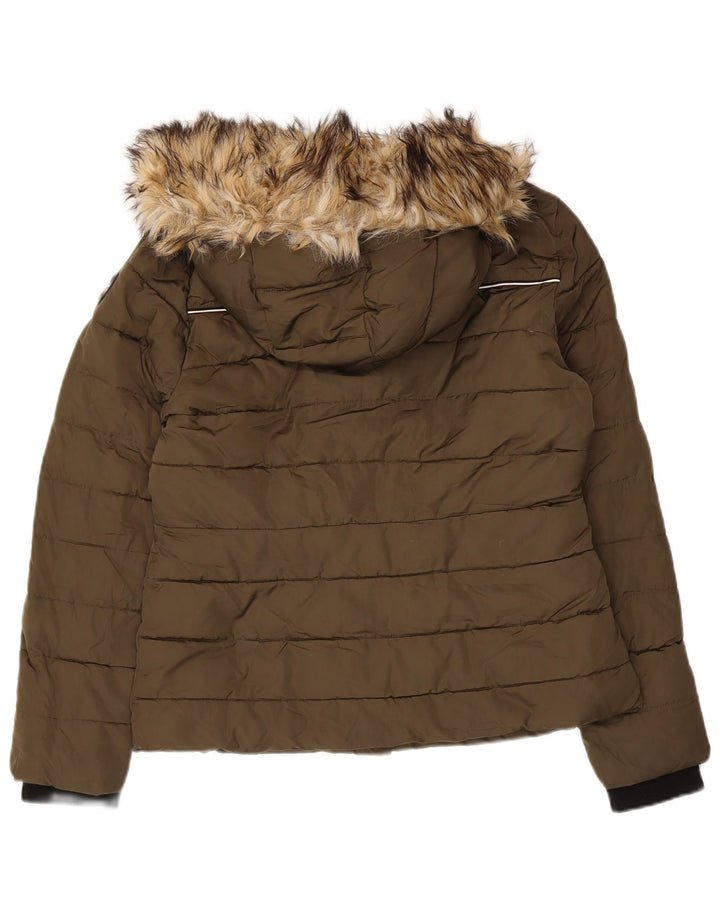 Superdry Wattierte Jacke mit Kapuze für Damen, UK 12, Medium Khaki, Polyester