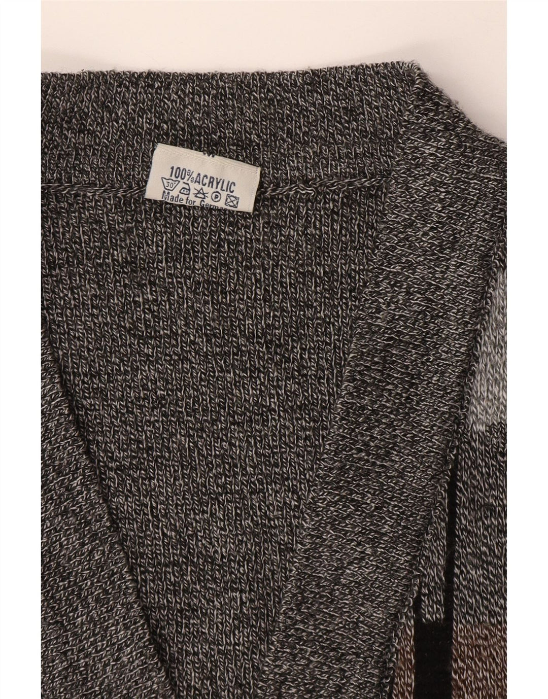 Vintage Herren Ärmelloser Cardigan Pullover Mittelgrau Geometrisches Acryl