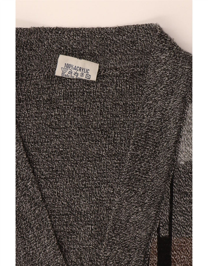 Vintage Herren Ärmelloser Cardigan Pullover Mittelgrau Geometrisches Acryl