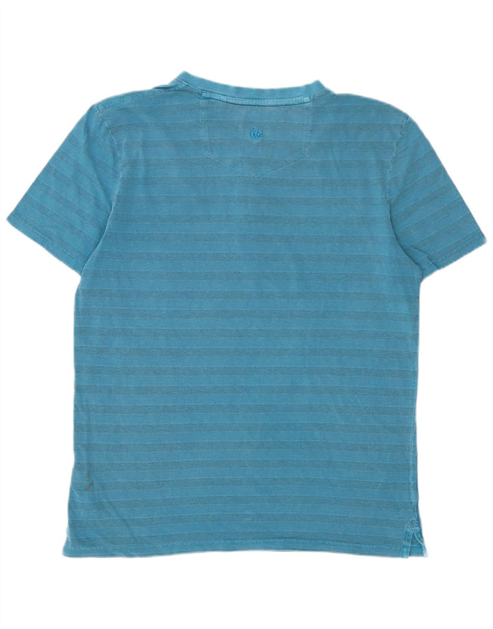 Fat Face Herren-T-Shirt-Oberteil aus mittelblauer, gestreifter Baumwolle