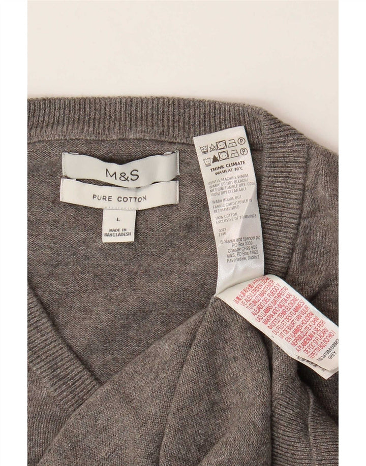 Marks & Spencer Herren-Pullover mit V-Ausschnitt, groß, aus grauer Baumwolle
